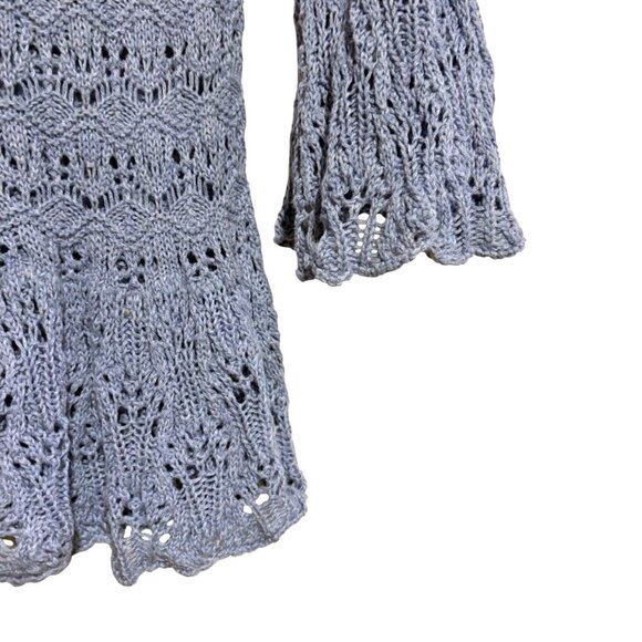 Y2K Jeanne Pierre Sweater S Open Knit Crochet Flare Cuffs Ruffle Hem Fairy - Picture 4 of 7